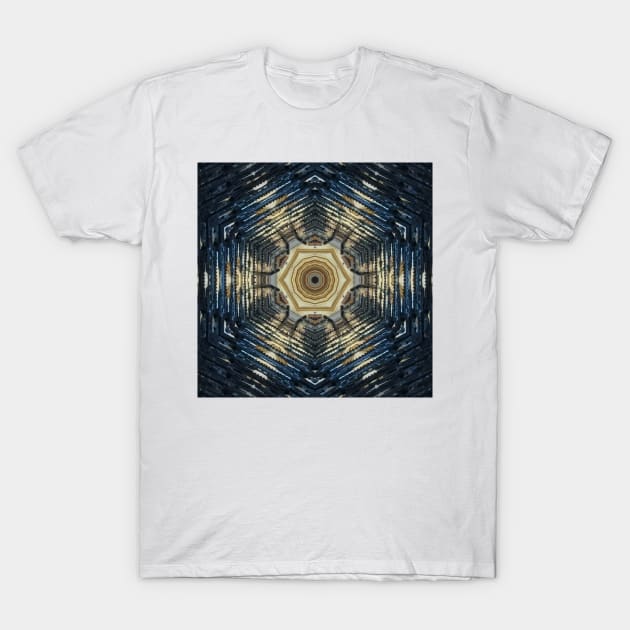 vivid art deco and art nouveau styled pattern brown blue and beige T-Shirt by mister-john